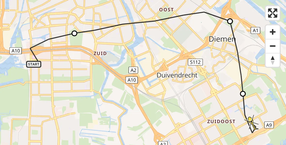 Routekaart van de vlucht: Lifeliner 1 naar Amsterdam