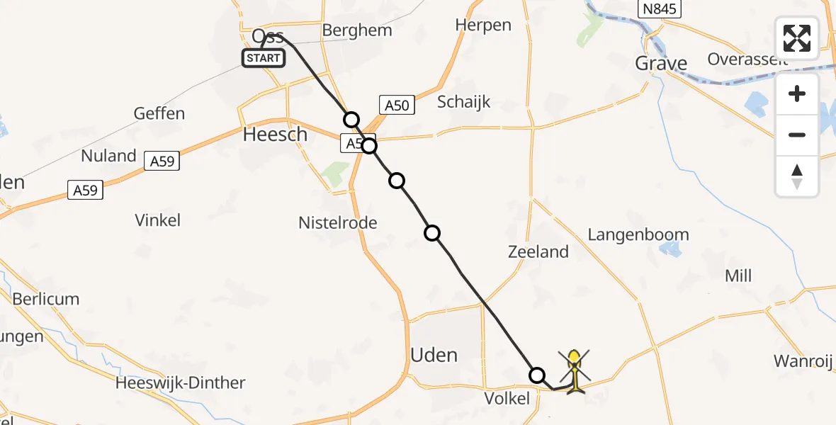 Routekaart van de vlucht: Lifeliner 3 naar Vliegbasis Volkel