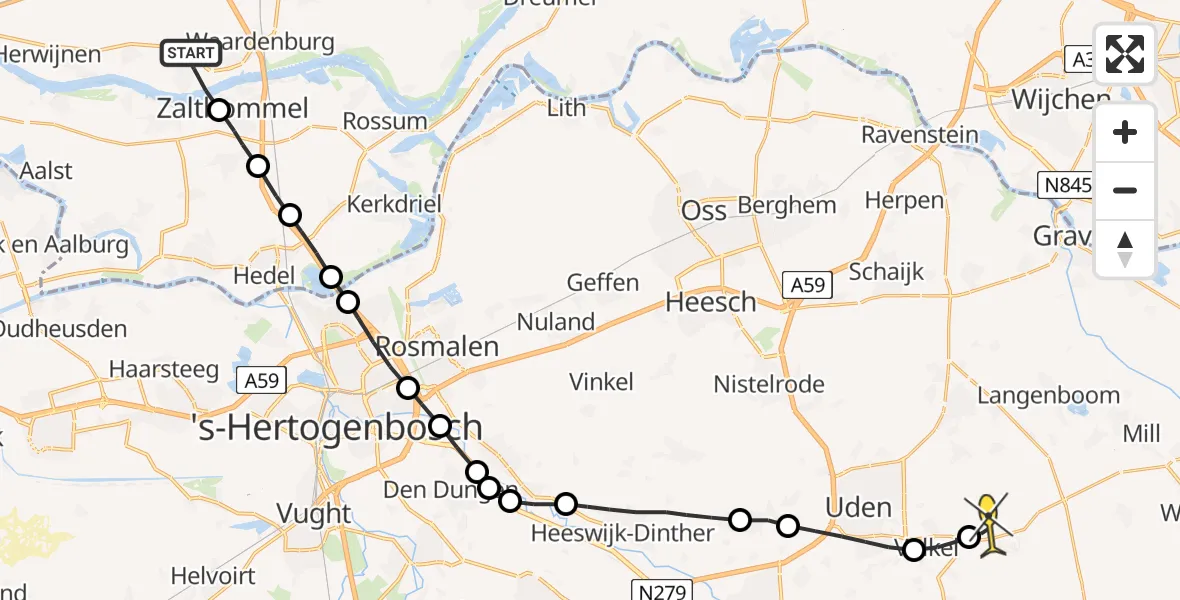 Routekaart van de vlucht: Lifeliner 3 naar Vliegbasis Volkel