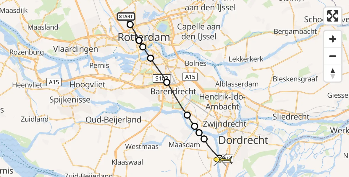 Routekaart van de vlucht: Lifeliner 2 naar Dordrecht