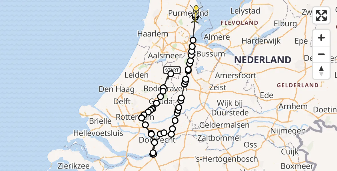 Routekaart van de vlucht: Politiehelikopter naar Purmer