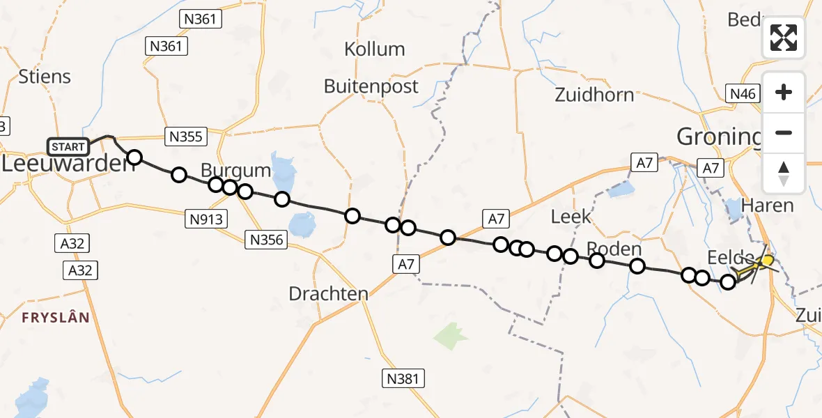 Routekaart van de vlucht: Lifeliner 4 naar Groningen Airport Eelde