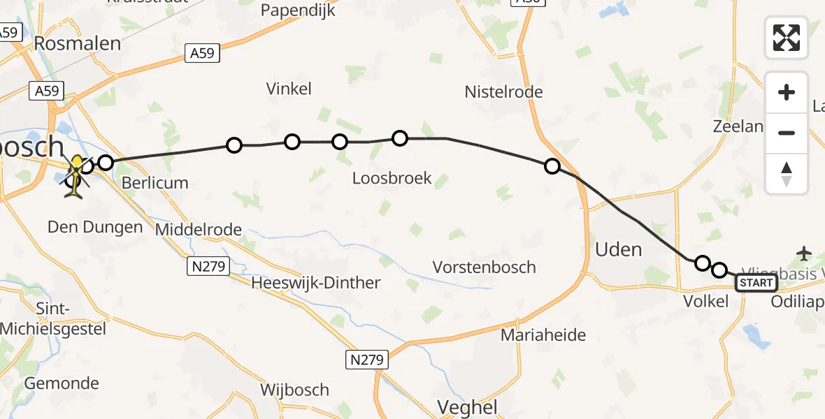 Routekaart van de vlucht: Lifeliner 3 naar Den Dungen