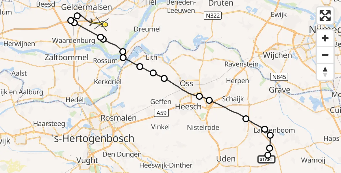 Routekaart van de vlucht: Politieheli naar Est