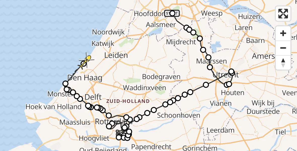 Routekaart van de vlucht: Politieheli naar Wassenaar