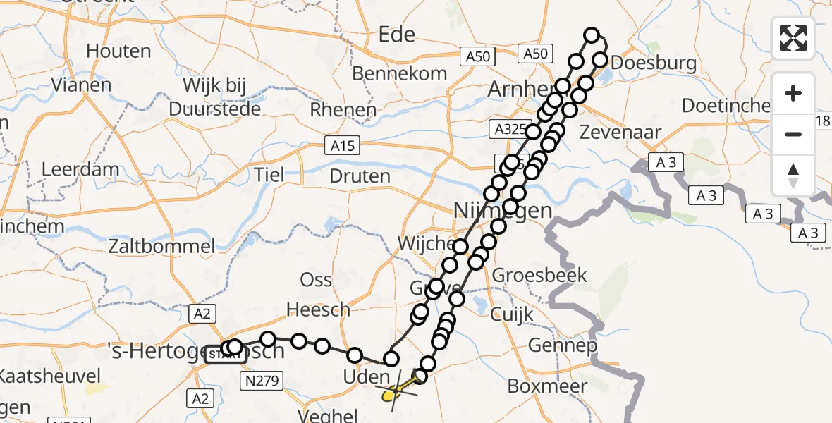 Routekaart van de vlucht: Lifeliner 3 naar Vliegbasis Volkel