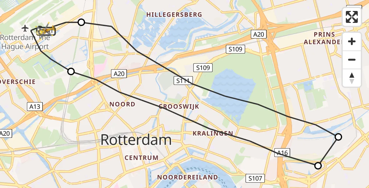 Vluchtroute Traumahelikopter Rotterdam The Hague Airport - Rotterdam The Hague Airport, 01 mei 2023, 18:00