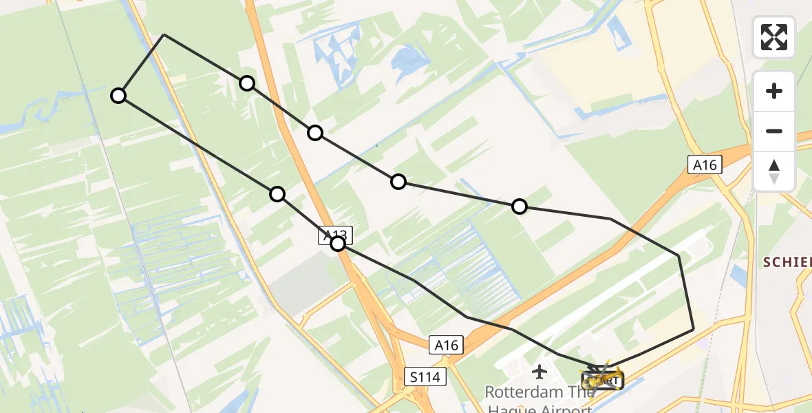 Vluchtroute Traumahelikopter Rotterdam The Hague Airport - Rotterdam The Hague Airport, 01 mei 2023, 18:45