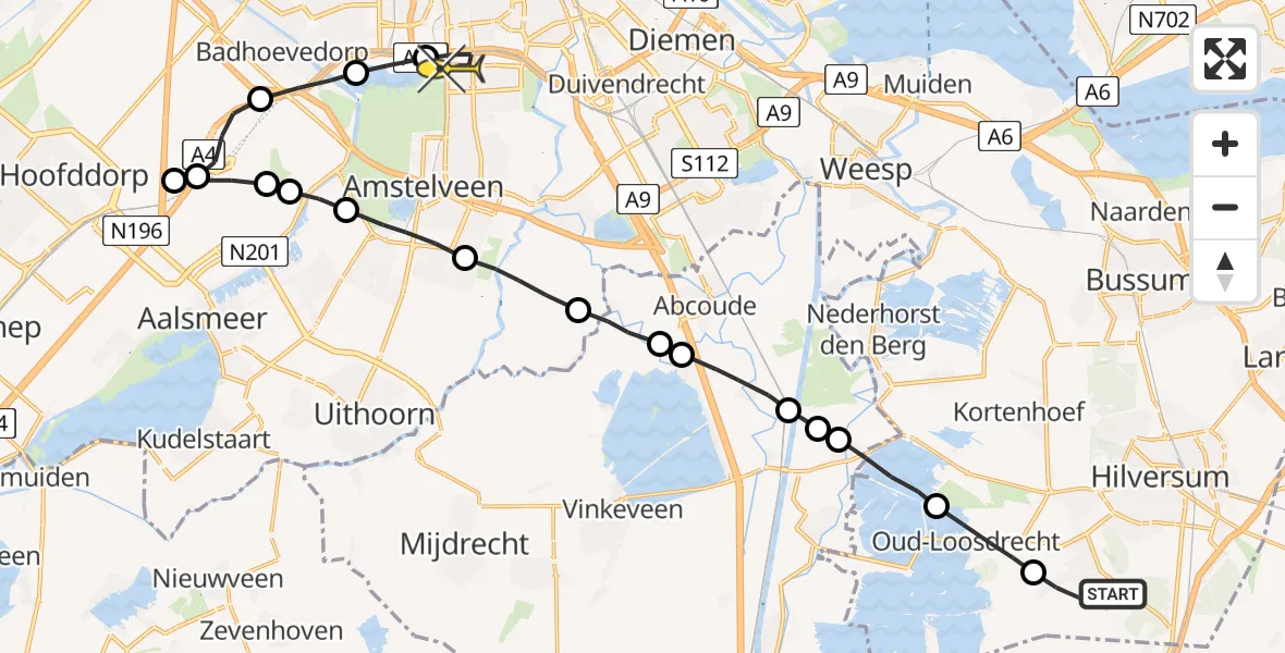 Routekaart van de vlucht: Lifeliner 1 naar VU Medisch Centrum Amsterdam