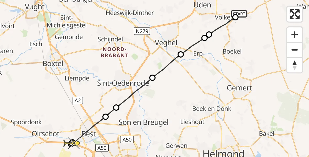 Routekaart van de vlucht: Lifeliner 3 naar Oirschot