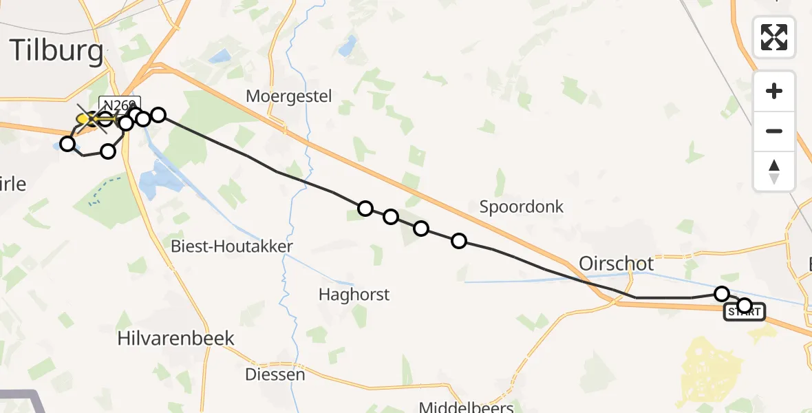 Routekaart van de vlucht: Lifeliner 3 naar Tilburg