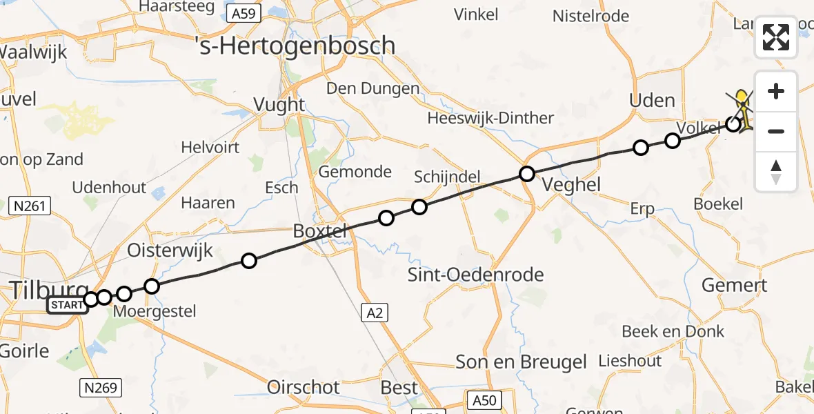 Routekaart van de vlucht: Lifeliner 3 naar Vliegbasis Volkel