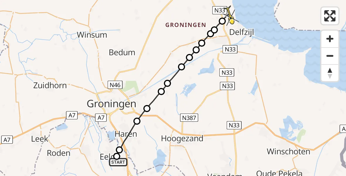 Routekaart van de vlucht: Lifeliner 4 naar Holwierde