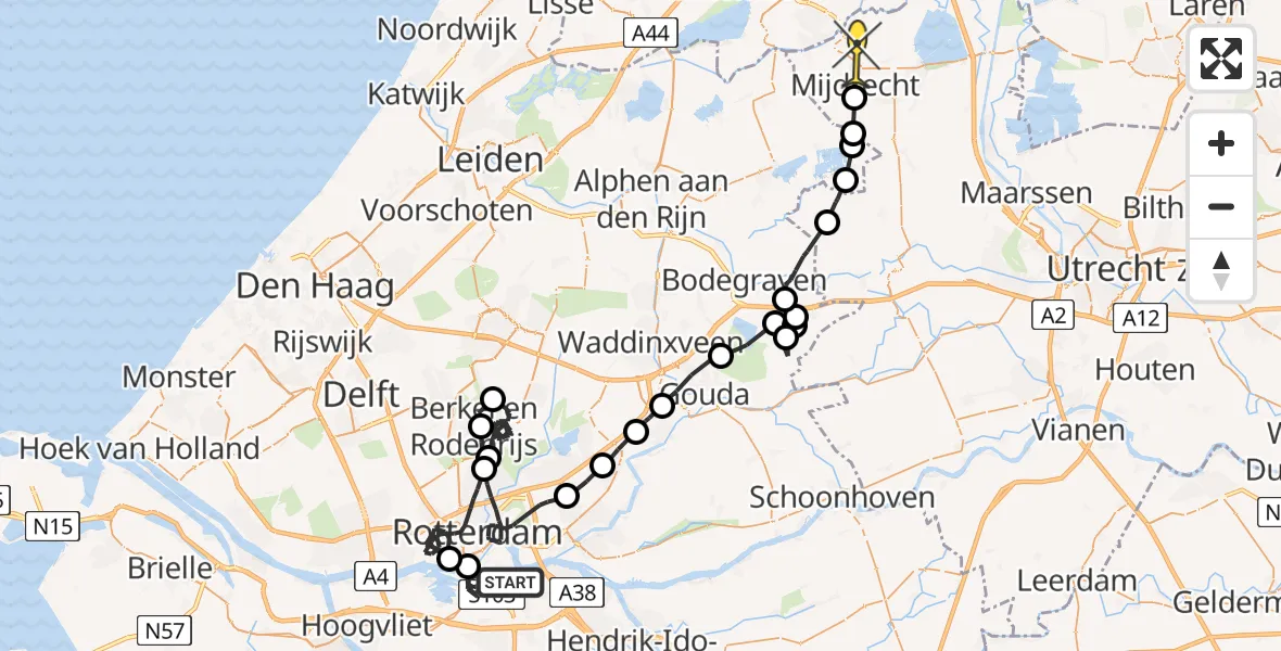 Routekaart van de vlucht: Politieheli naar Mijdrecht