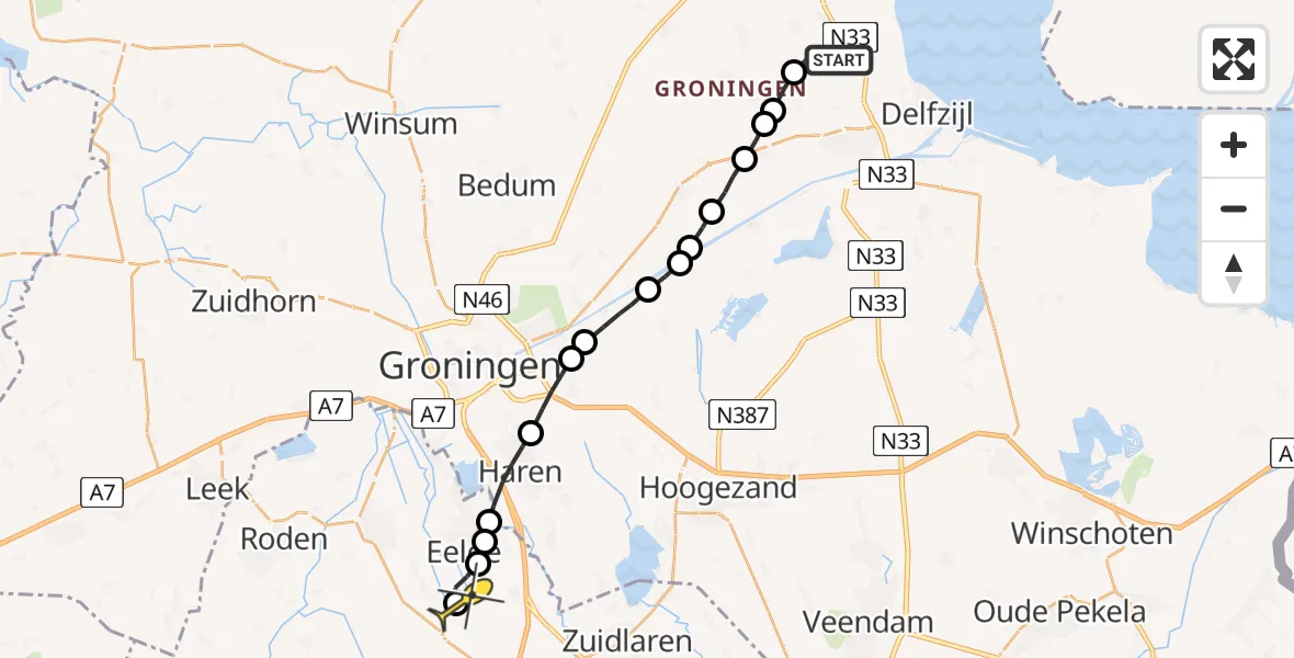 Routekaart van de vlucht: Lifeliner 4 naar Groningen Airport Eelde