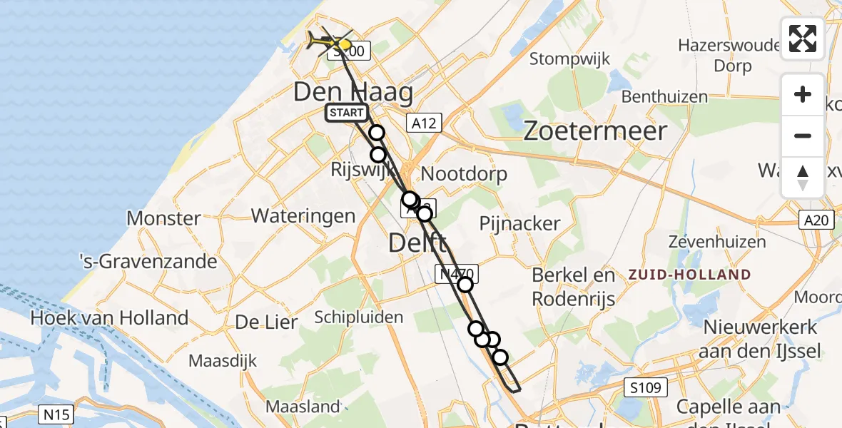 Routekaart van de vlucht: Lifeliner 2 naar Den Haag