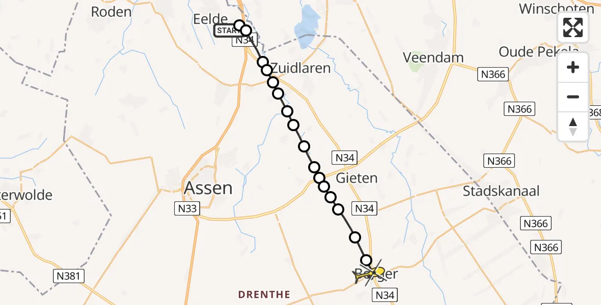 Routekaart van de vlucht: Lifeliner 4 naar Borger