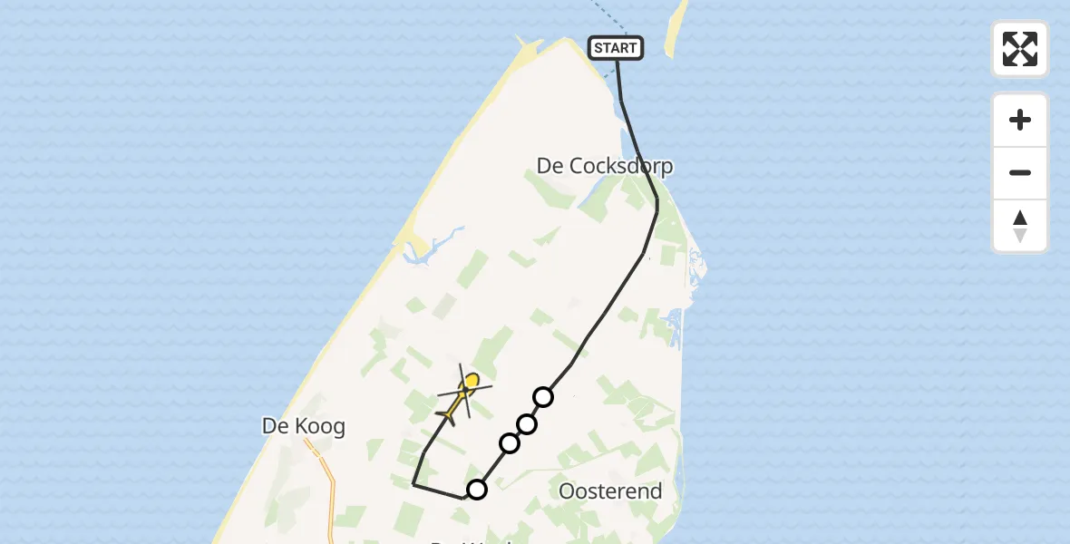 Routekaart van de vlucht: Politieheli naar Texel International Airport