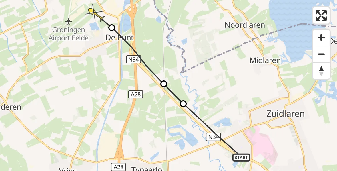 Routekaart van de vlucht: Lifeliner 4 naar Groningen Airport Eelde