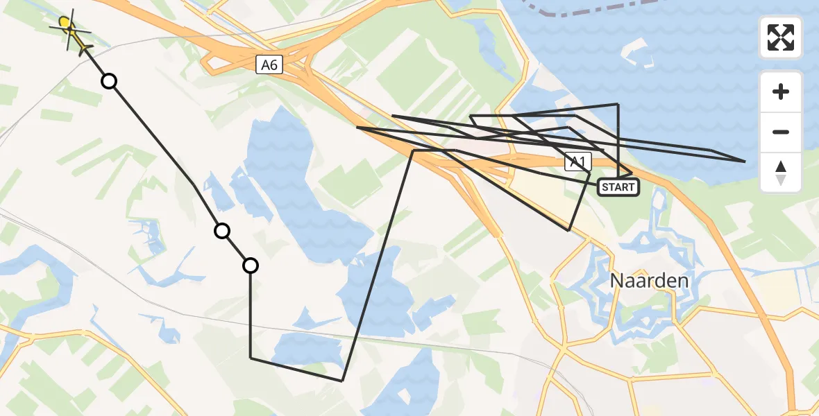 Routekaart van de vlucht: Politiehelikopter naar Muiden