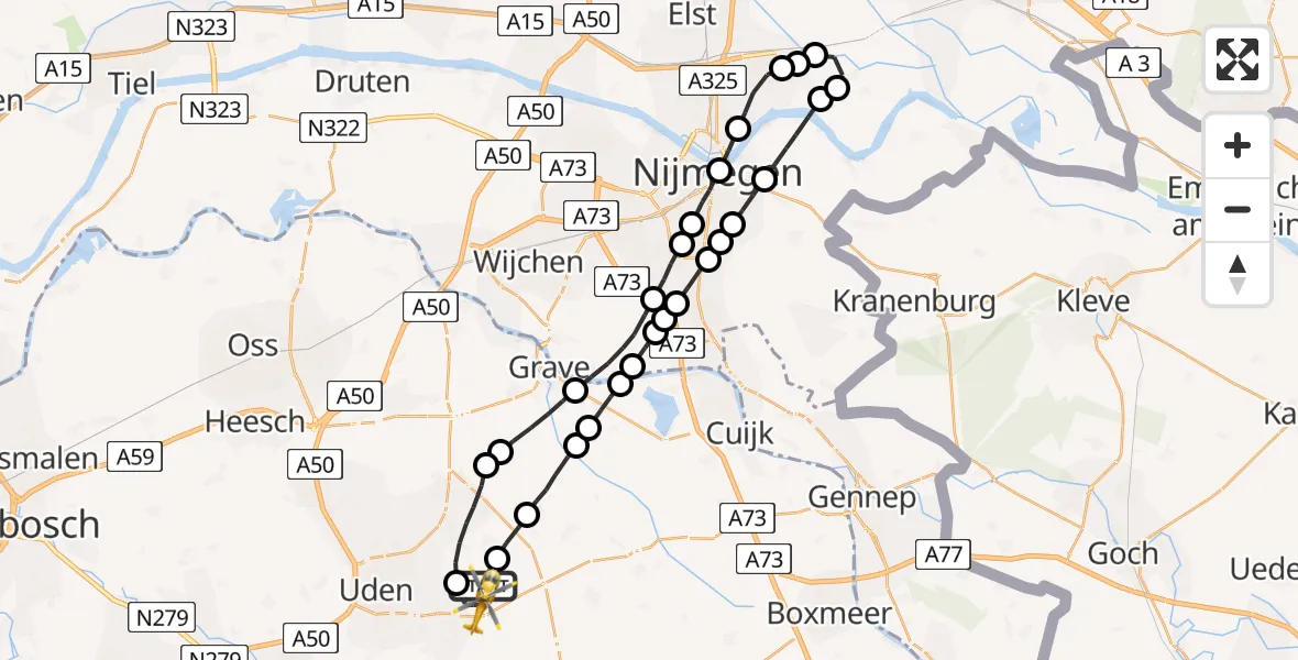 Vluchtroute Traumahelikopter Vliegbasis Volkel - Vliegbasis Volkel, 02 mei 2023, 11:24