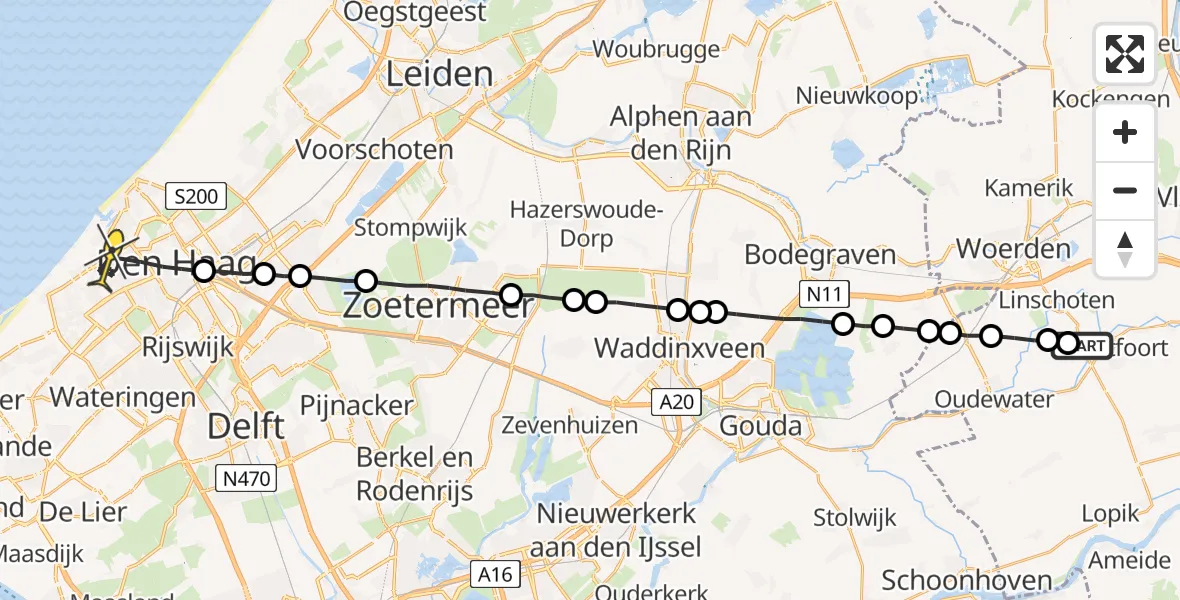 Routekaart van de vlucht: Lifeliner 2 naar Den Haag