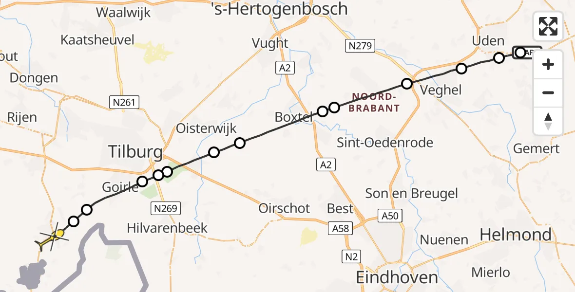 Routekaart van de vlucht: Lifeliner 3 naar Alphen