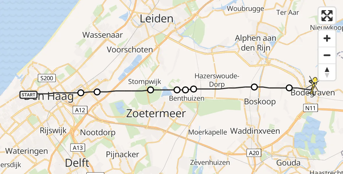 Routekaart van de vlucht: Lifeliner 2 naar Bodegraven