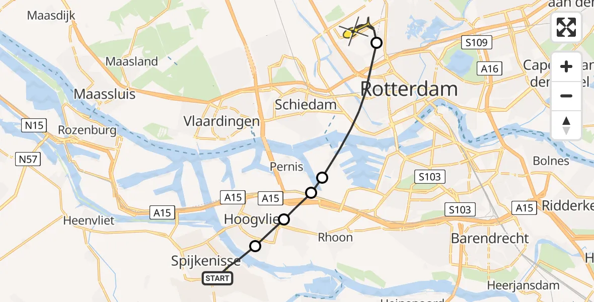 Routekaart van de vlucht: Lifeliner 1 naar Rotterdam The Hague Airport