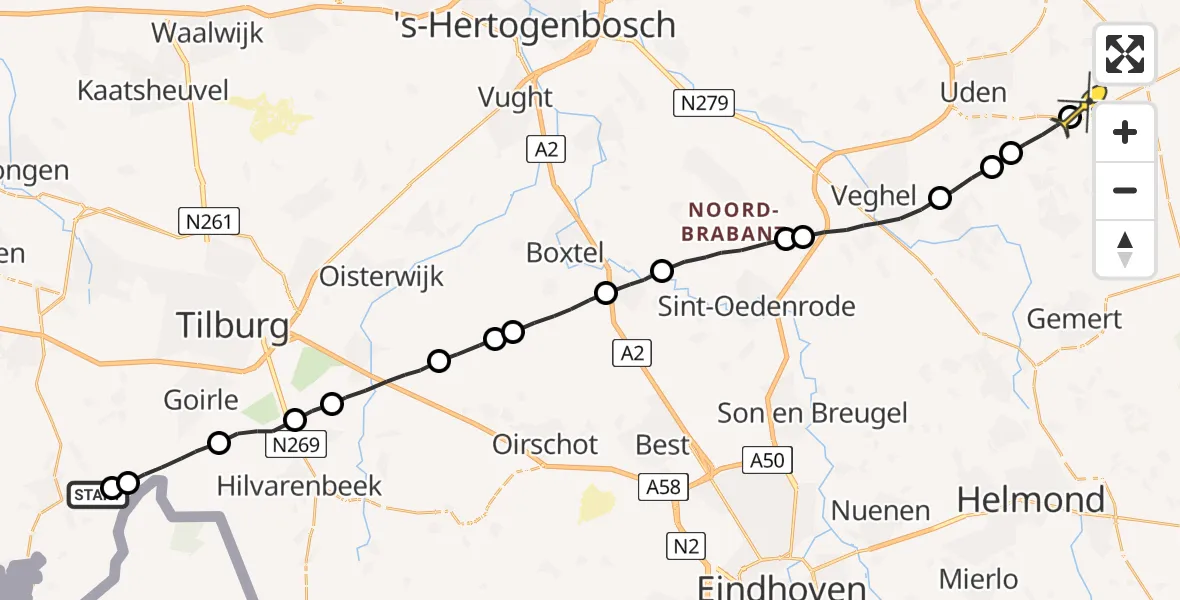 Routekaart van de vlucht: Lifeliner 3 naar Vliegbasis Volkel