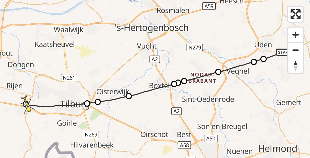 Routekaart van de vlucht: Lifeliner 3 naar Tilburg