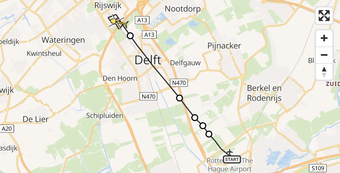 Routekaart van de vlucht: Lifeliner 2 naar Rijswijk