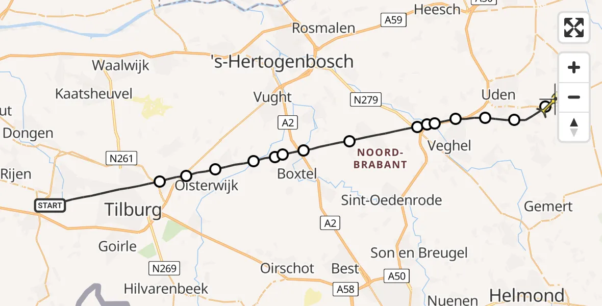 Routekaart van de vlucht: Lifeliner 3 naar Vliegbasis Volkel