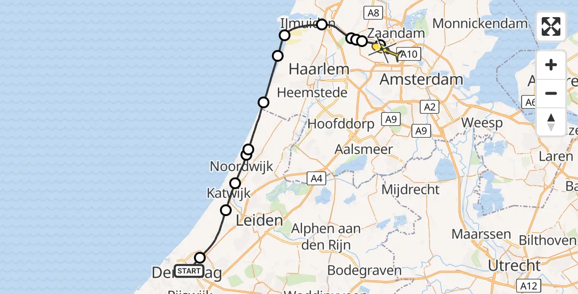 Routekaart van de vlucht: Lifeliner 1 naar Amsterdam Heliport