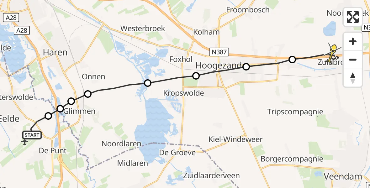 Routekaart van de vlucht: Lifeliner 4 naar Zuidbroek