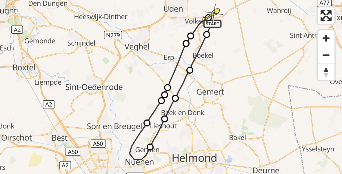 Routekaart van de vlucht: Lifeliner 3 naar Vliegbasis Volkel