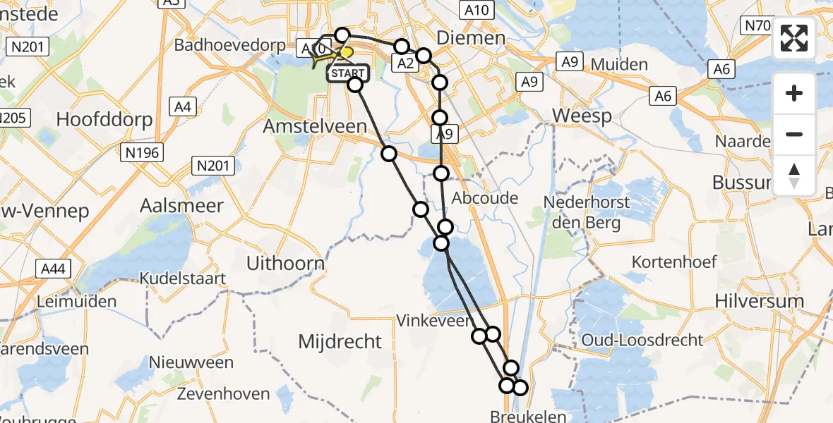 Routekaart van de vlucht: Lifeliner 1 naar VU Medisch Centrum Amsterdam