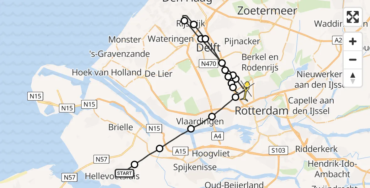 Routekaart van de vlucht: Lifeliner 2 naar Rotterdam The Hague Airport