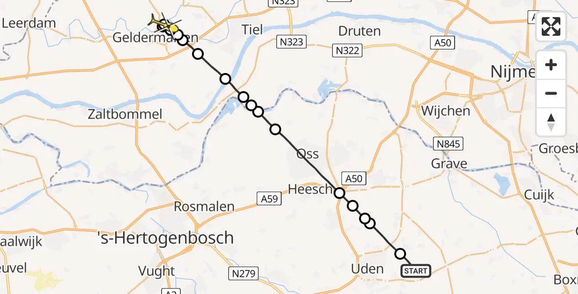 Routekaart van de vlucht: Lifeliner 3 naar Geldermalsen