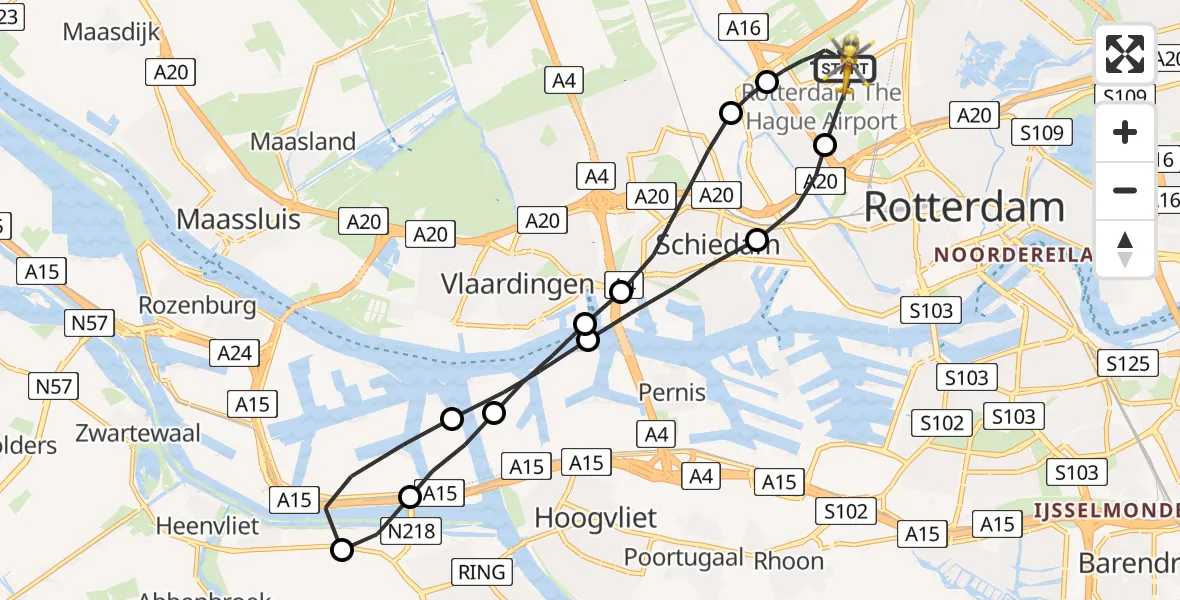 Vluchtroute Traumahelikopter Rotterdam The Hague Airport - Rotterdam The Hague Airport, 02 mei 2023, 19:31