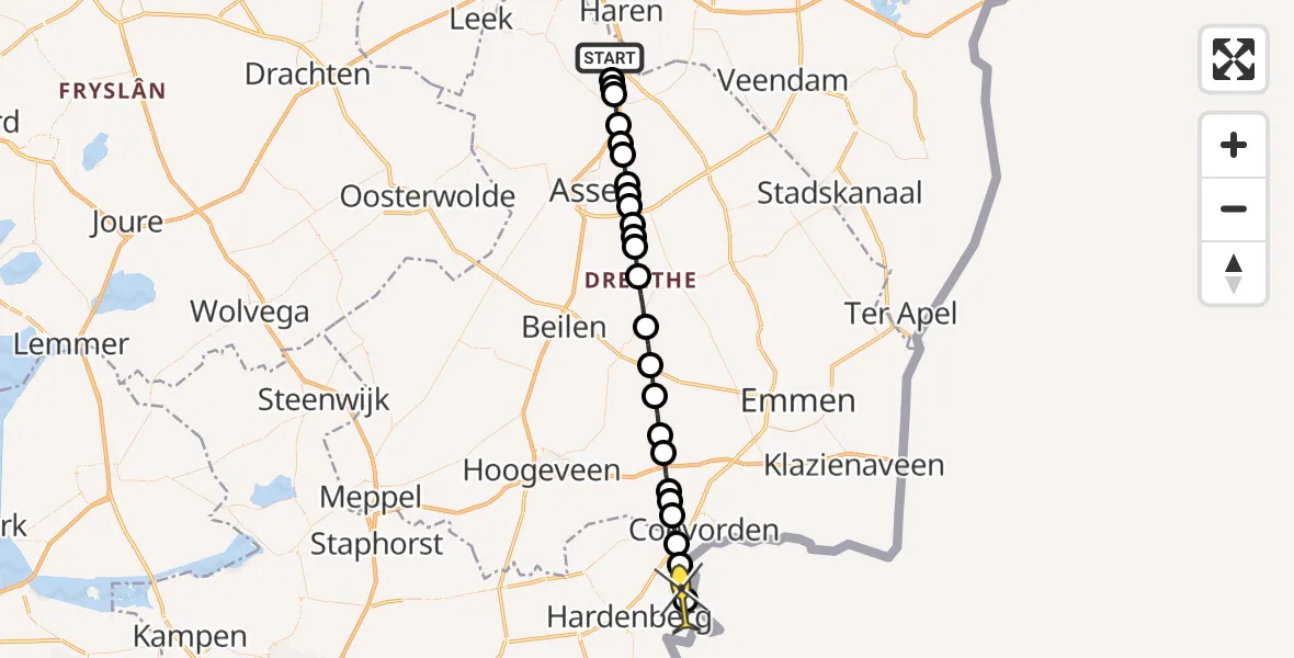 Routekaart van de vlucht: Lifeliner 4 naar Den Velde