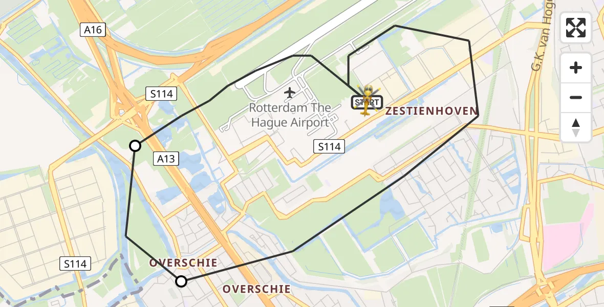Vluchtroute Traumahelikopter Rotterdam The Hague Airport - Rotterdam The Hague Airport, 02 mei 2023, 20:15