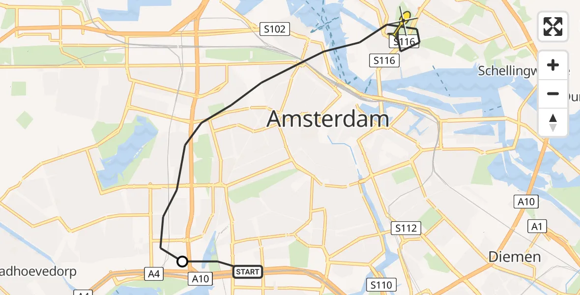 Routekaart van de vlucht: Lifeliner 1 naar Amsterdam