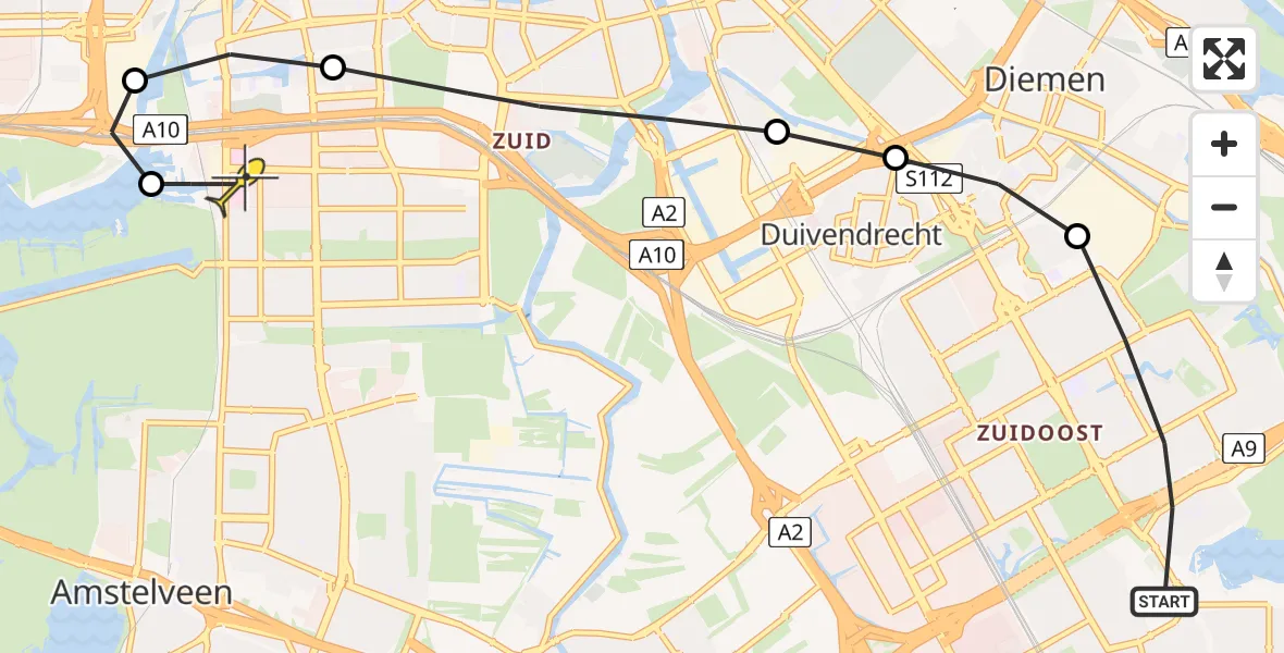 Routekaart van de vlucht: Lifeliner 1 naar VU Medisch Centrum Amsterdam