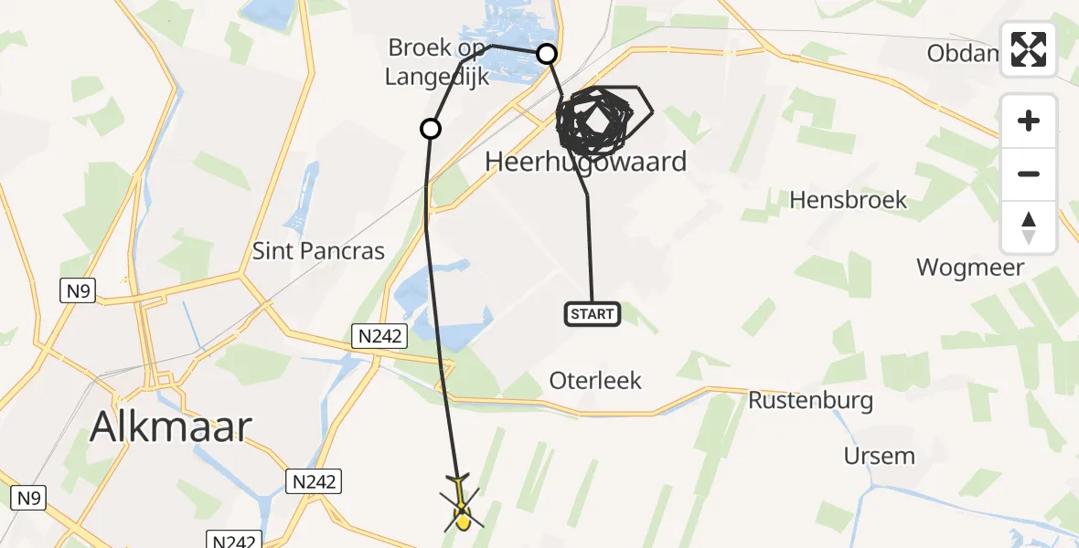 Routekaart van de vlucht: Politieheli naar Stompetoren