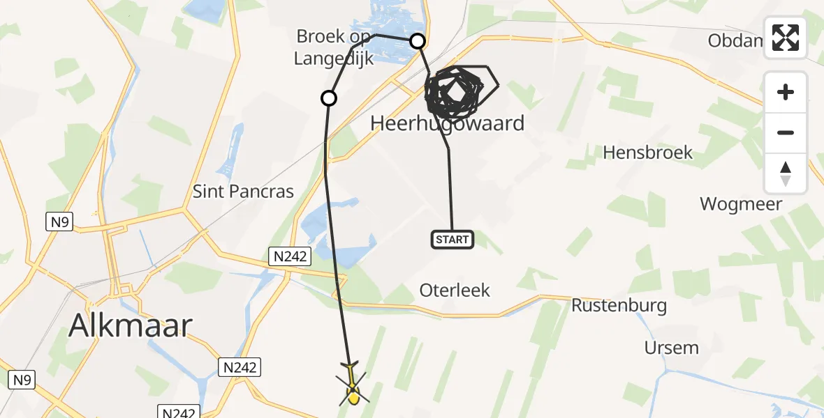 Routekaart van de vlucht: Politiehelikopter naar Stompetoren