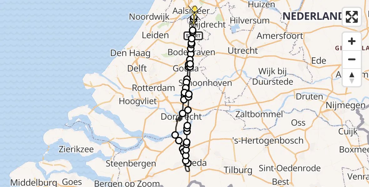 Routekaart van de vlucht: Politiehelikopter naar De Kwakel