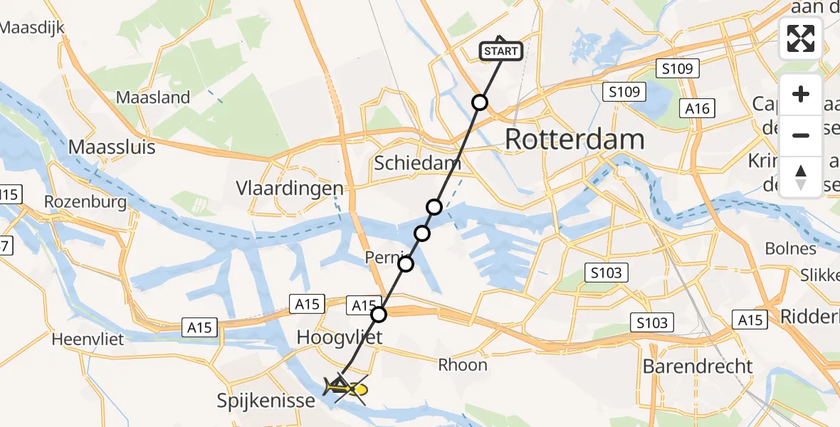 Routekaart van de vlucht: Lifeliner 2 naar Hoogvliet