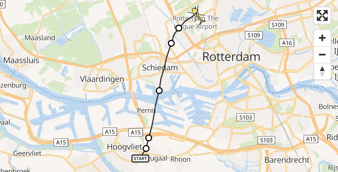 Routekaart van de vlucht: Lifeliner 2 naar Rotterdam The Hague Airport