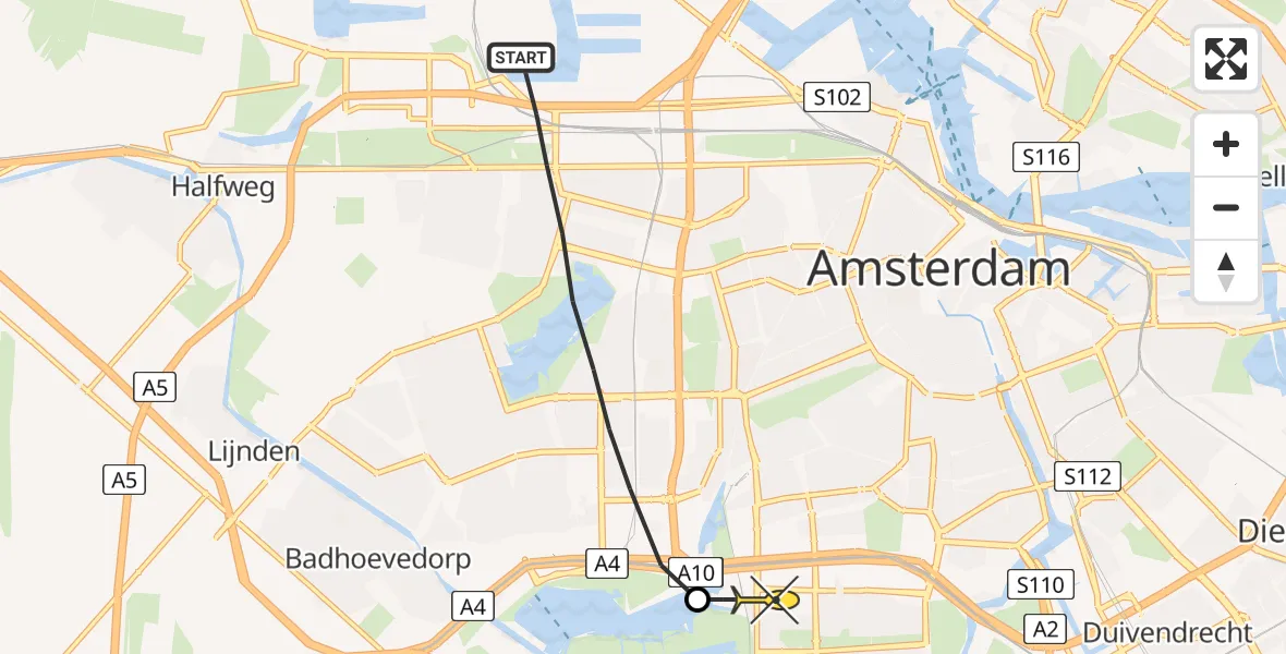 Routekaart van de vlucht: Lifeliner 1 naar VU Medisch Centrum Amsterdam